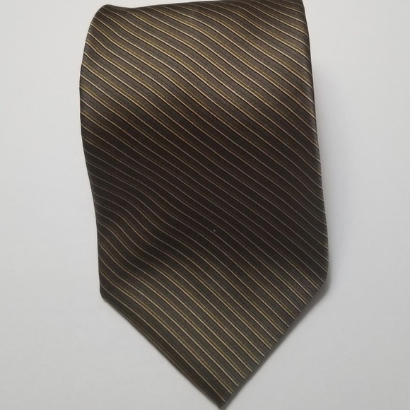Sale 5/$25 Jones New York Men's Necktie Tie Brown Gold Strip - Picture 1 of 5